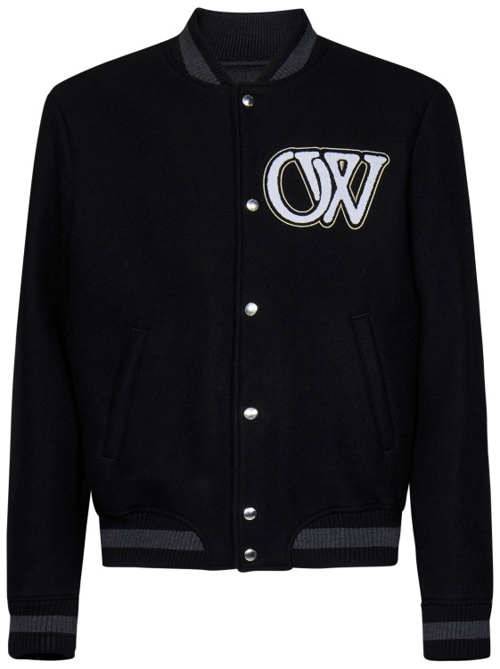 Shop Off-white Varsity Jacket In Black Wool