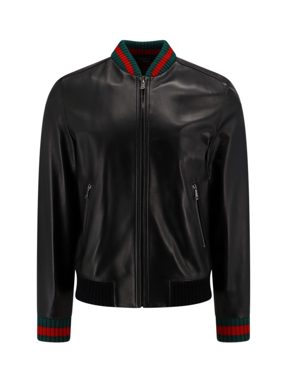 GUCCI LEATHER JACKET WITH WEB PROFILES