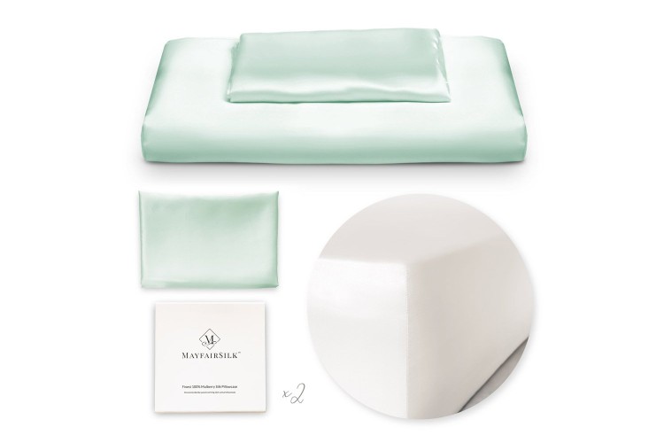 Mayfairsilk Teal Breeze And Ivory Silk Duvet Set In White