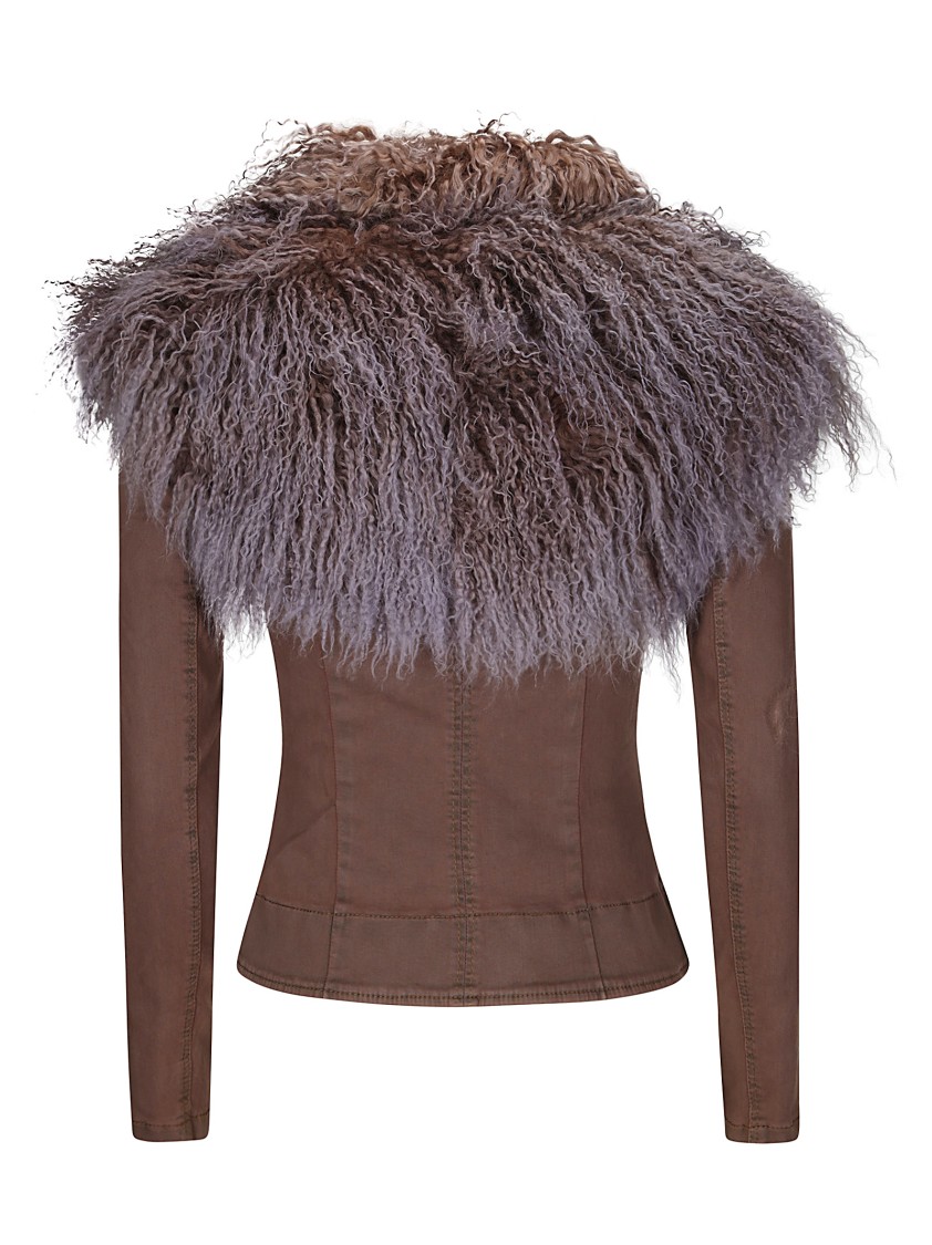 Knwls Shiv Shearling-trimmed Stretch-denim Jacket In Brown