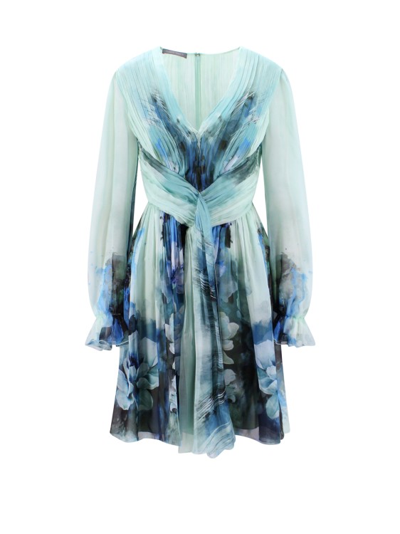 Shop Alberta Ferretti Multicolor Print Chiffon Dress In Blue