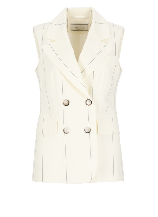 Shop Peserico Ivory Wool Doublebreasted Gilet In Neutrals