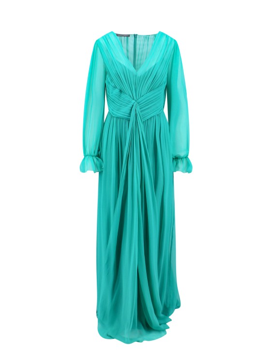 Shop Alberta Ferretti Silk Long Dress With Draped Details In Green