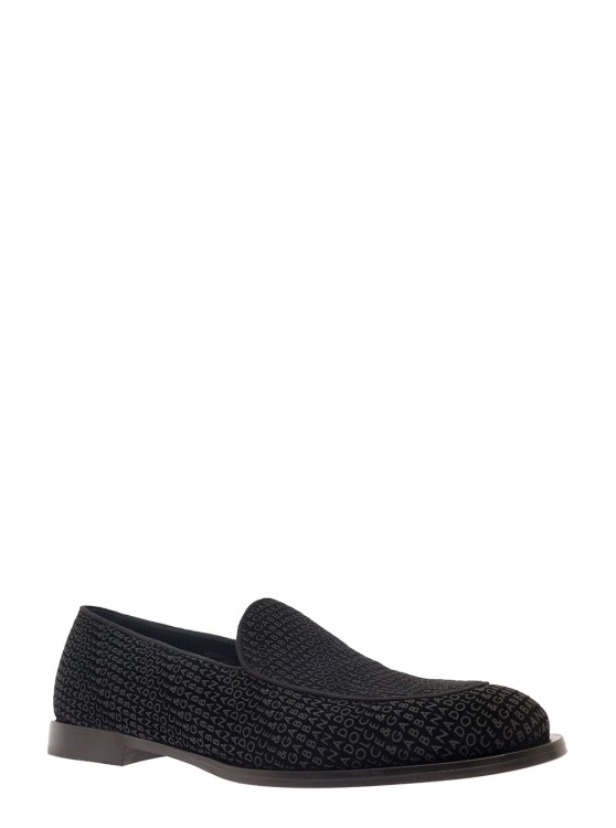 Shop Dolce & Gabbana Vivaldi' Black Loafers With All-over Logo Lettering In Velvet