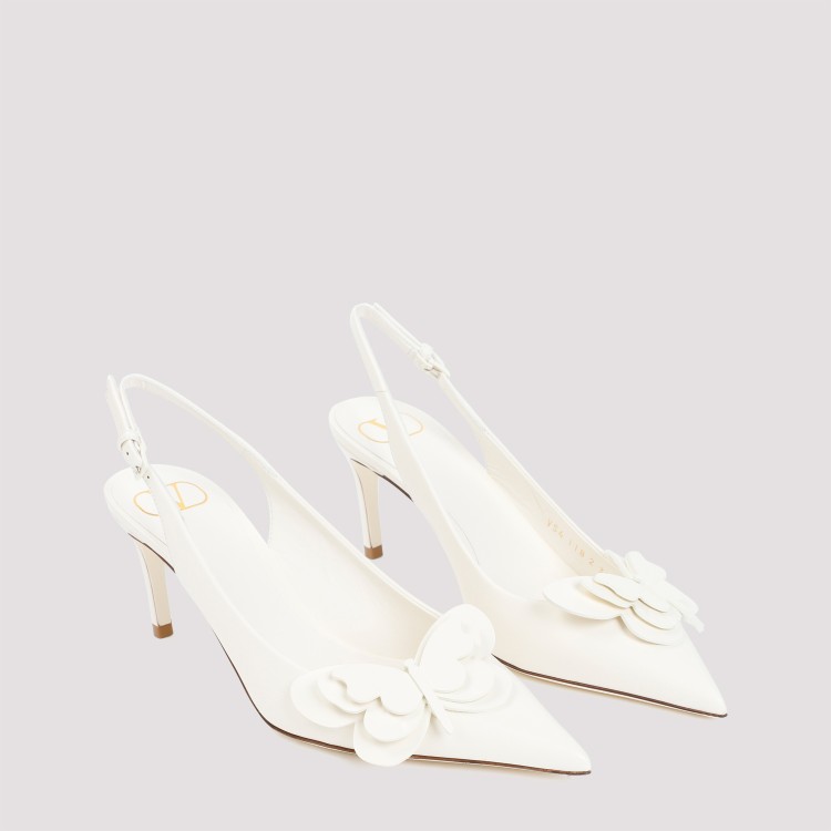 Shop Valentino Archive Butterfly Ivory Calf Leather Slingback In White