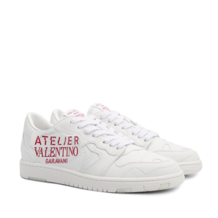 Shop Valentino Leather Logo Sneakers In White