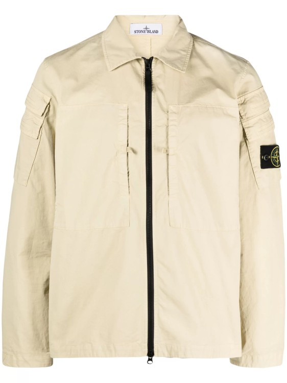 Ecru Stretch Cotton Gabardine Jacket by Stone Island in Neutrals