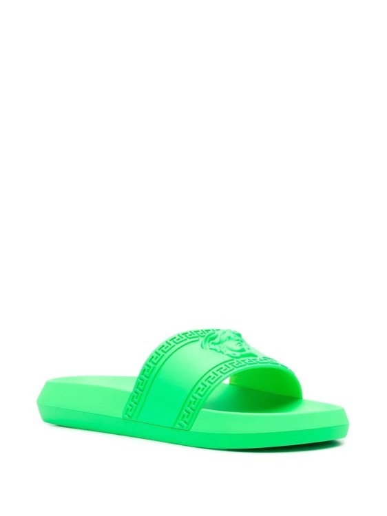 Shop Versace Neon Green Medusa Slippers