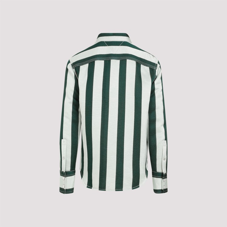 Shop Bottega Veneta Dark Green Cotton Shirt In White