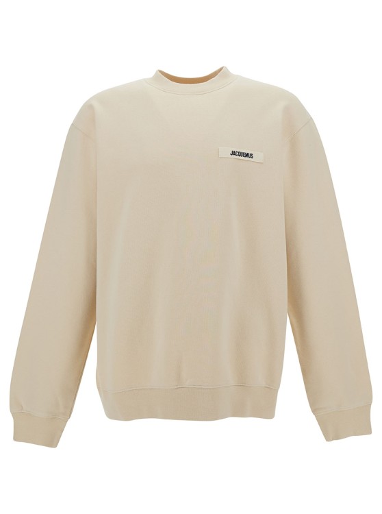 Shop Jacquemus Le Sweatshirt Gros-grain' Beige Sweatshirt With Logo Patch In Cotton In Neutrals