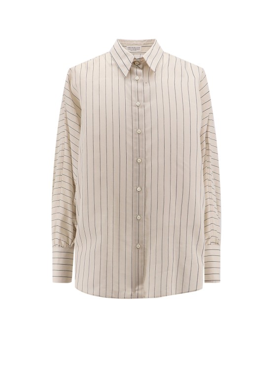 Shop Brunello Cucinelli Cotton And Silk Shirt With Lurex Detail In White