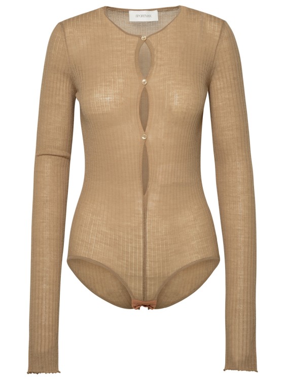 Shop Sportmax 'dinar' Bodysuit In Beige Wool Blend Yarn In Brown