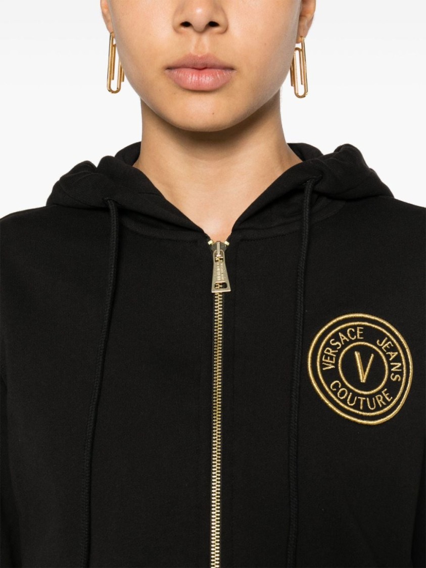 Versace Jeans Couture Black Zip-up Sweatshirt With Embroidered Logo In Black