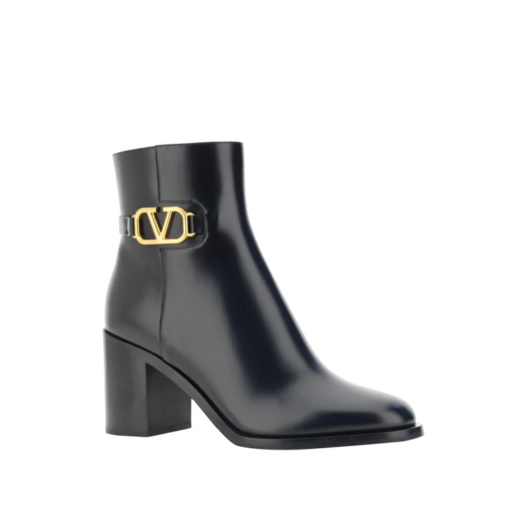 Shop Valentino V-logo Leather Ankle Boots In Black