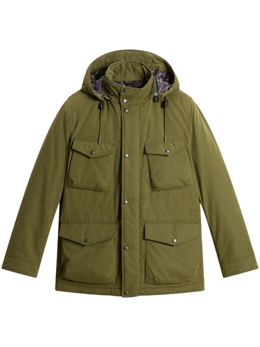 Woolrich Removable Hood Mountain Field Jacket In Green