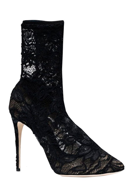 Shop Dolce & Gabbana Black Pointed Boots In Chaintilly Lace