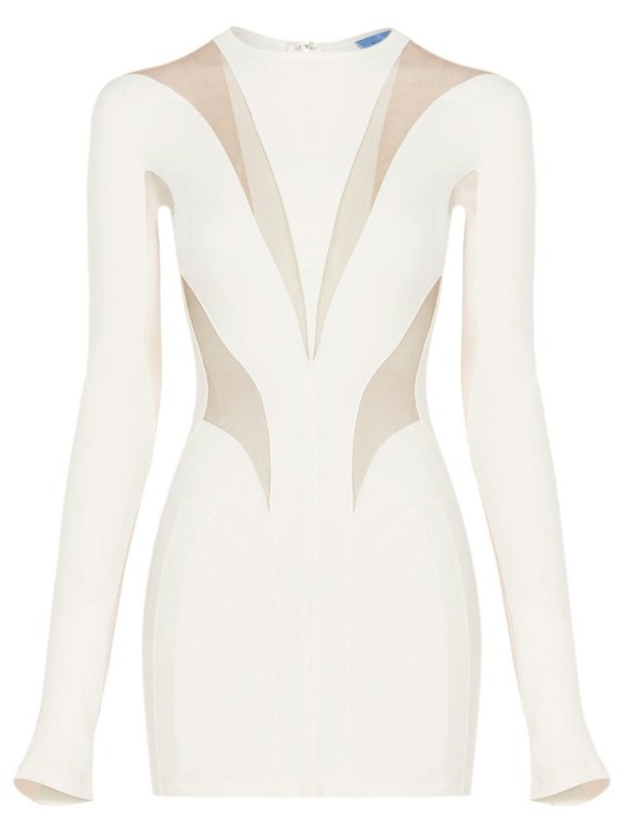 Mugler Cutout Illusion Panel Long Sleeve Body-con Minidress In White