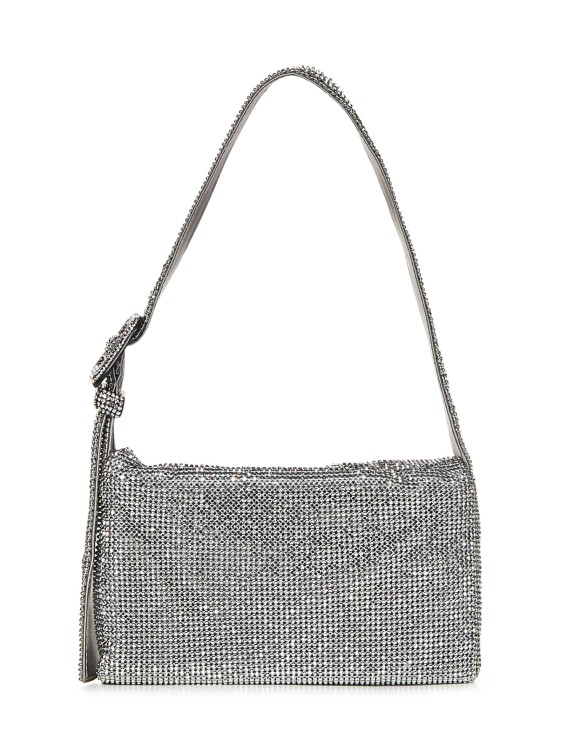 Shop Benedetta Bruzziches Silver Crystal Mesh Shoulder Bag In Grey