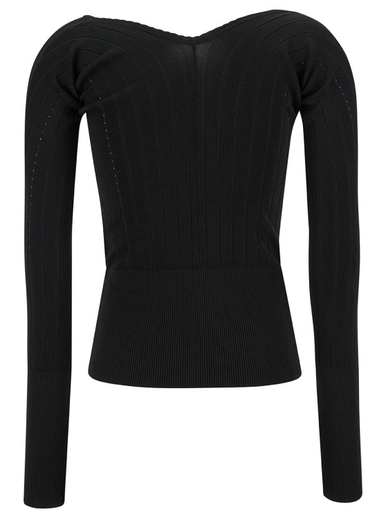 Shop Jacquemus Black Long Sleeve Top With Logo Detail And Cut-out In Viscose Blend