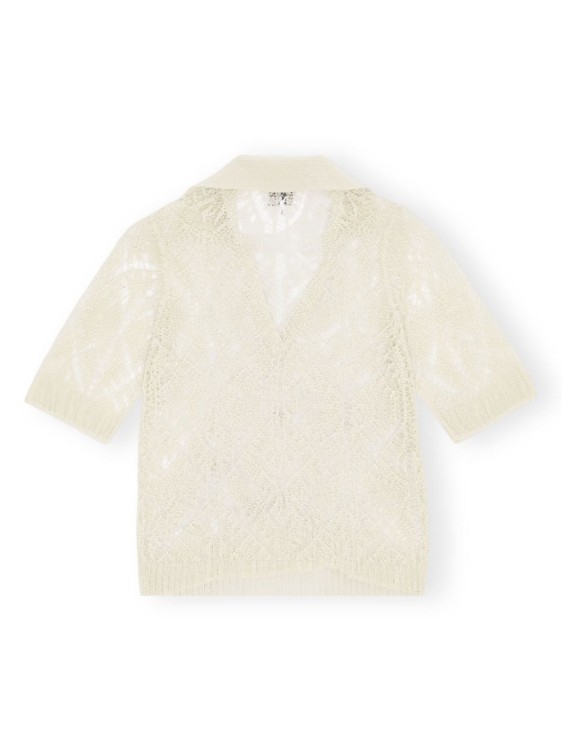Shop Ganni Organic-cotton Lace Polo Shirt In Neutrals