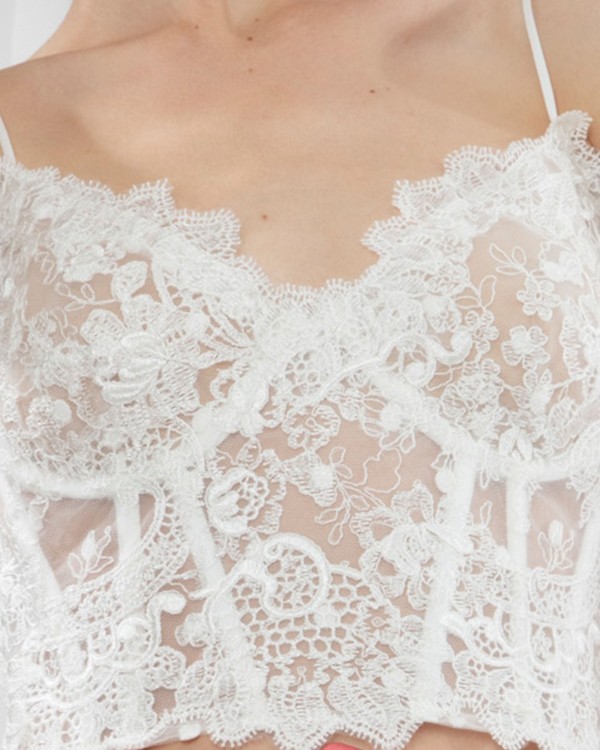 Shop Gemy Maalouf White Lace Corset - Tops