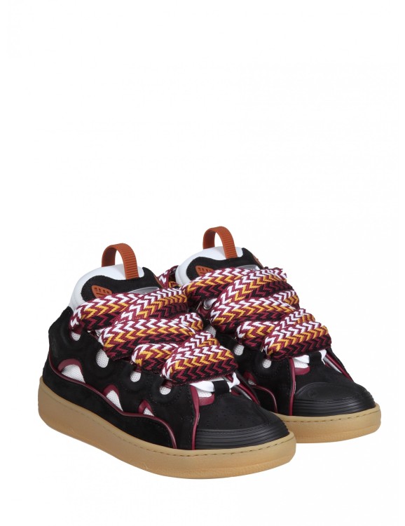 Shop Lanvin Curb Sneakers In White And Bordeaux Leather And Suede In Black