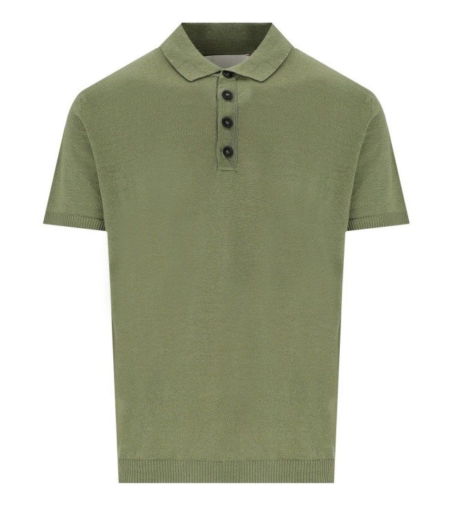 Amaranto Military Green Linen Polo Shirt In Neutrals