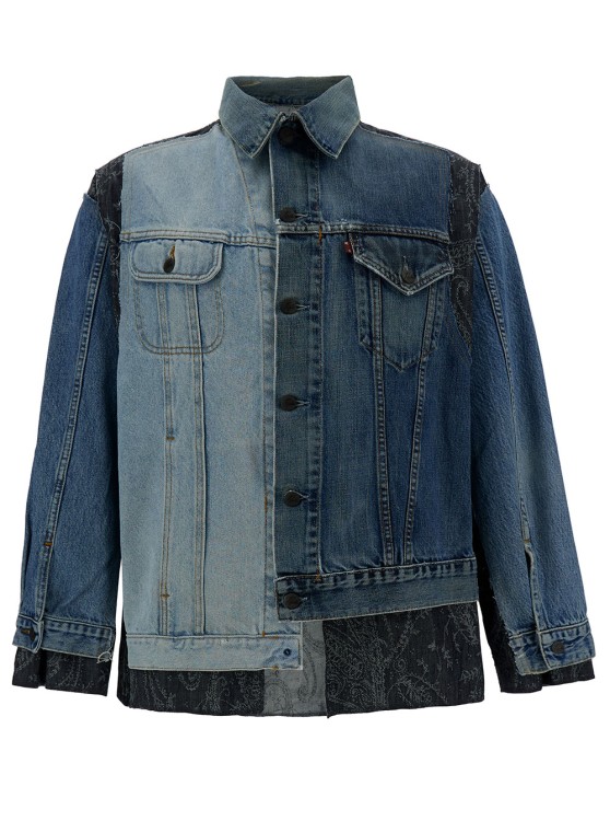 Needles Blue Patchwork Asymmetric Jacket In Black