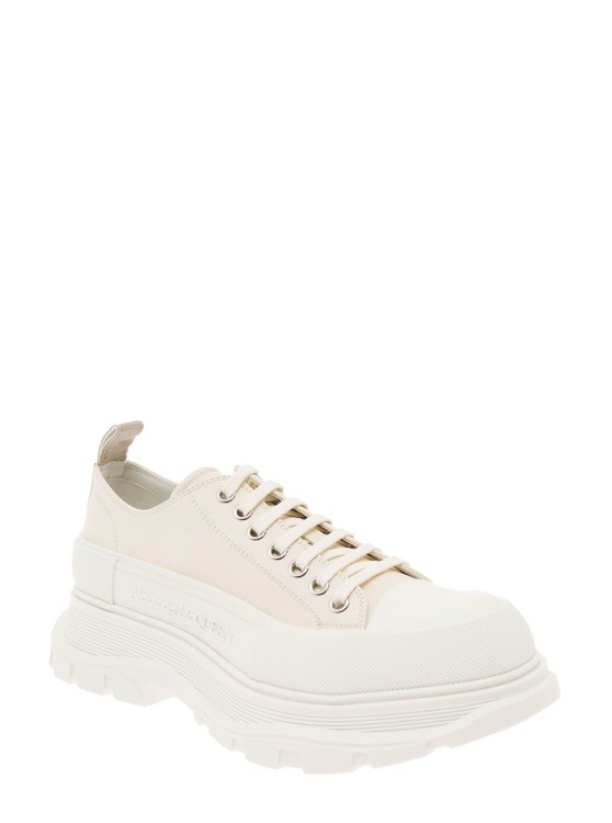 Shop Alexander Mcqueen White And Beige 'tread Slick' Sneakers In Calf Leather In Neutrals