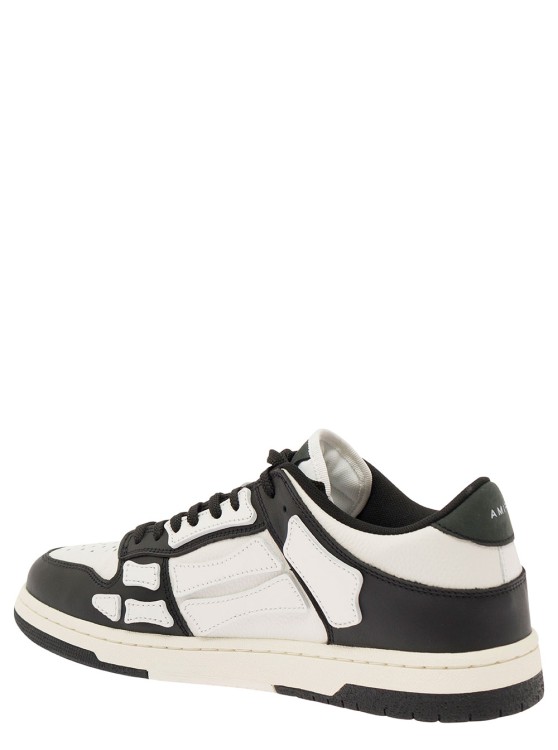 Shop Amiri Skel Top Low' White And Black Sneakers With Skeleton Patch In Leather In Neutrals