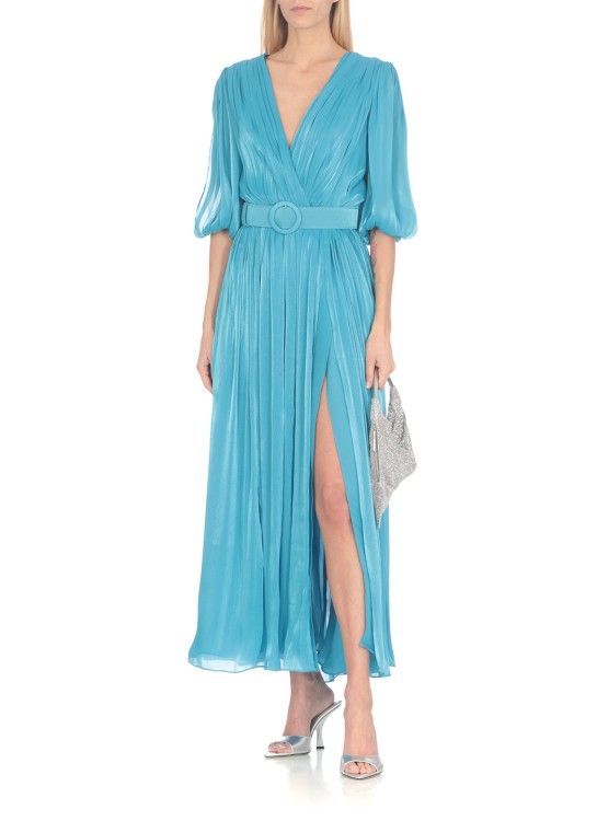 Shop Costalleros Turquoise Costarellos Lurex Georgette Dress In Blue