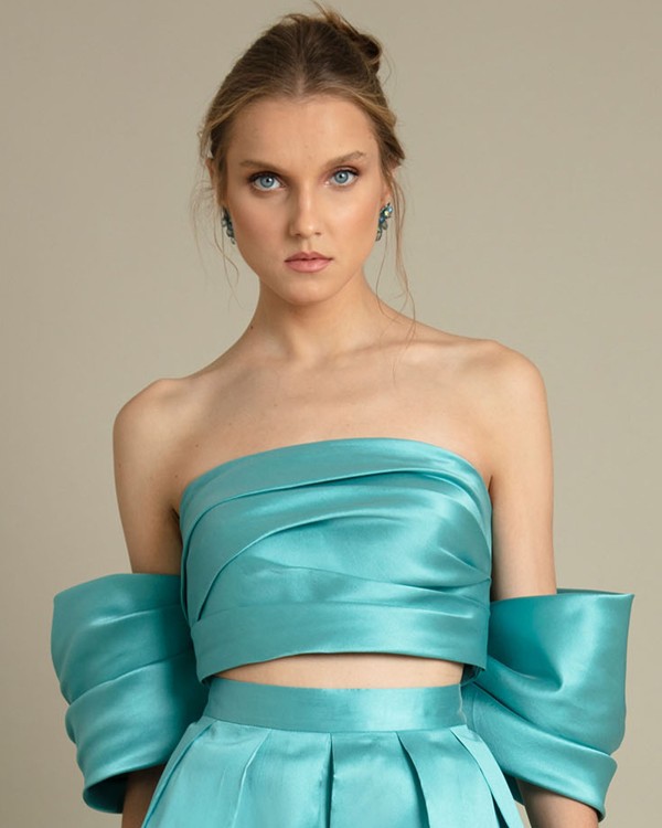 Shop Gemy Maalouf Strapless Cut Top - Tops In Blue