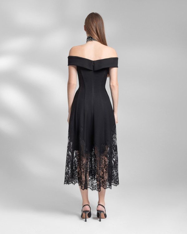Shop Gemy Maalouf Folded Off-shoulder Dress - Midi Dresses In Black