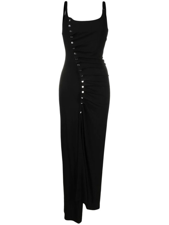 Shop Rabanne Black Maxi Dress With Ruffles And Studs