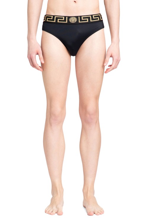Shop Versace Greca Border Swim Briefs In Black