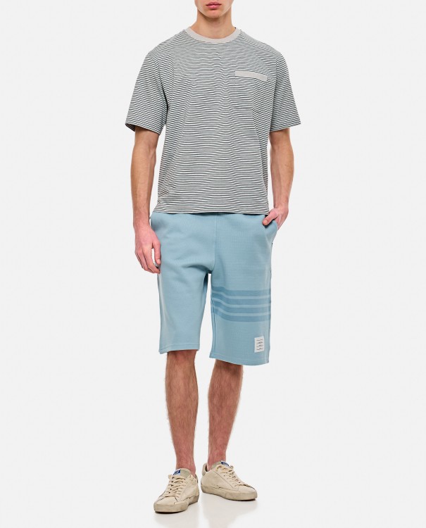 Shop Thom Browne Classic 4 Bar Stripe Cotton Sweat Shorts In Blue