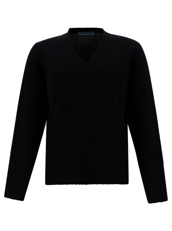 Shop Gaudenzi Black Sweater With V Neck And Ribbed Trims In Wool And Cashmere