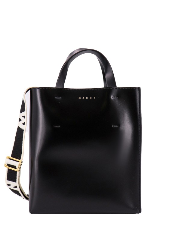 Marni Leather Handbag With Removable Canvas Insert In Black