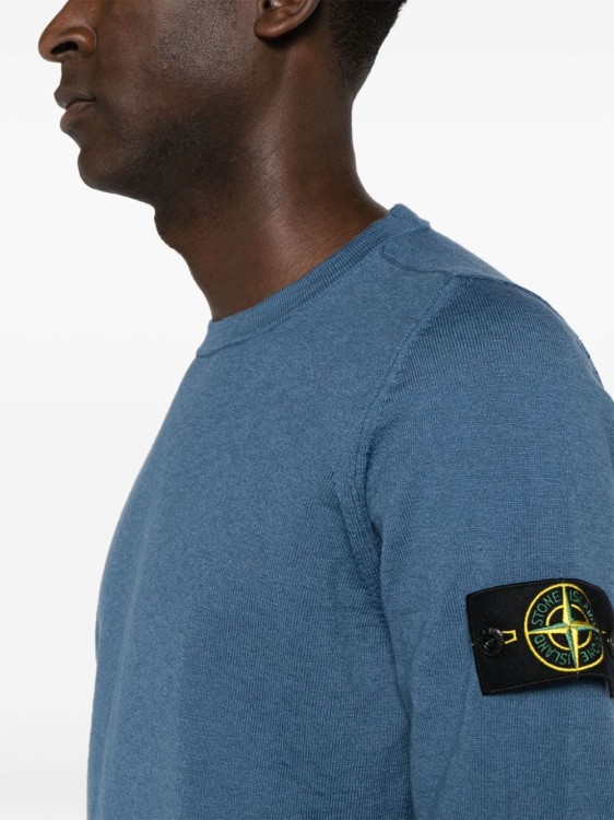 Shop Stone Island Compass-badge Rolled-trim Jumper In Blue