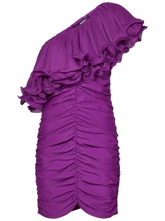 Rotate Birger Christensen + Net Sustain One-shoulder Ruffled Ruched Recycled-chiffon Mini Dress In Purple