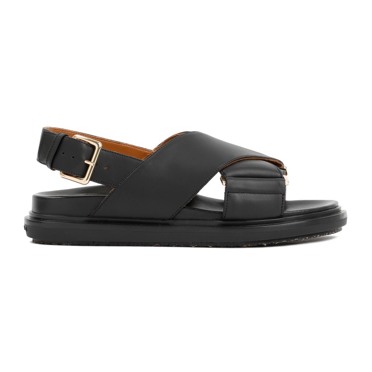 Shop Marni Black Calf Leather Fussbett Criscross Sandal