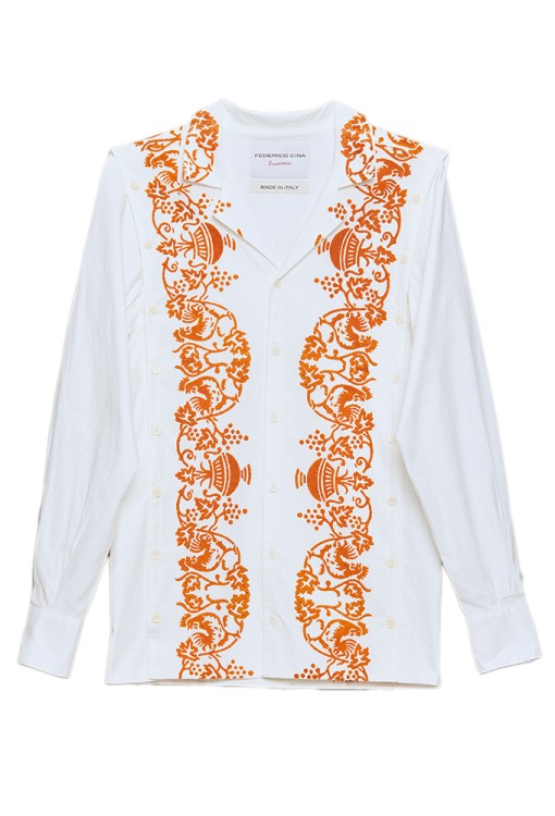 Shop Federico Cina La Romagnola Multi-botton Shirt. Print: La Tradizionale In White