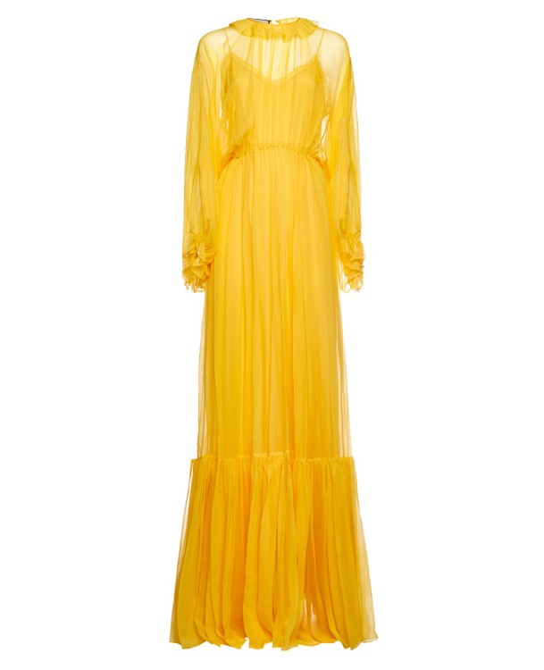 Shop Gucci Silk Long Dress In Gold
