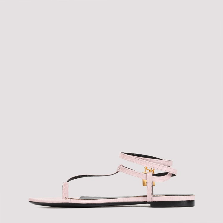 Shop Tom Ford Flat Pastel Pink Grained Calf Leather Sandals
