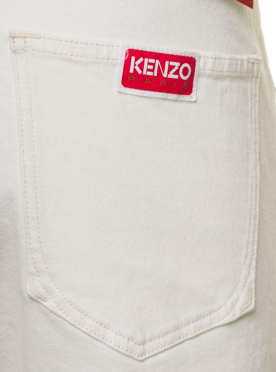 Shop Kenzo White 5-pocket Slim Jeans With Logo Patch In Stretch Cotton Denim
