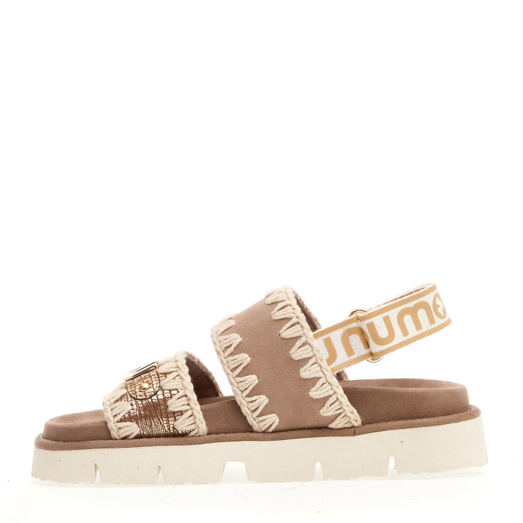 Shop Mou Sand Suede Two Band Wedge In Neutrals