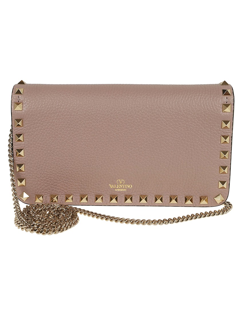 Valentino Wallet W/strap Rockstud Platinum Studs In Neutrals