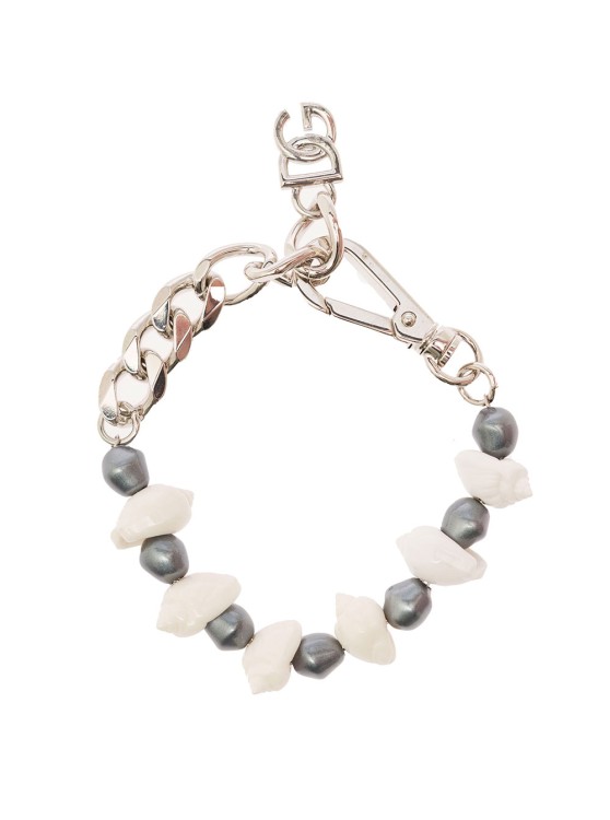 Shop Dolce & Gabbana Silver-colored Bracelet With Shell And Logo Charm In Brass