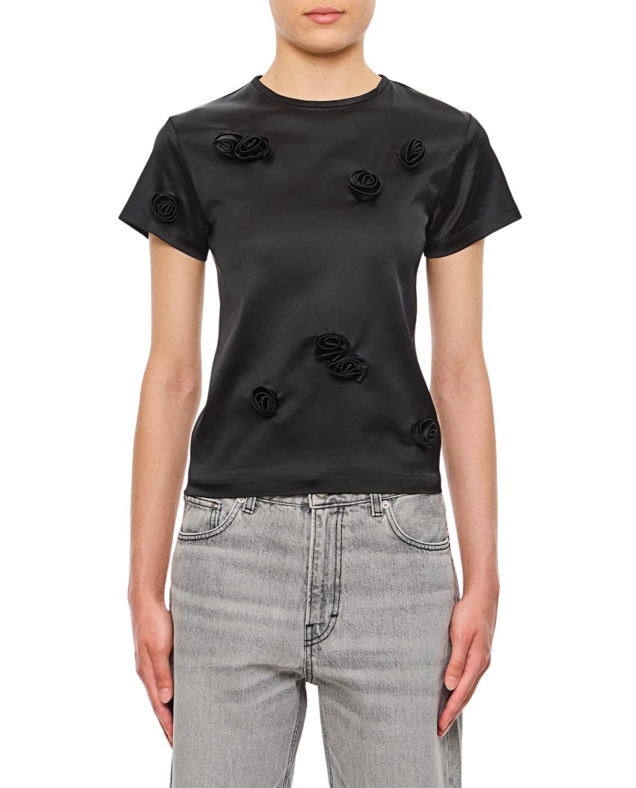 Sportmax Mendoza T-shirt Floral Appliqué In Black