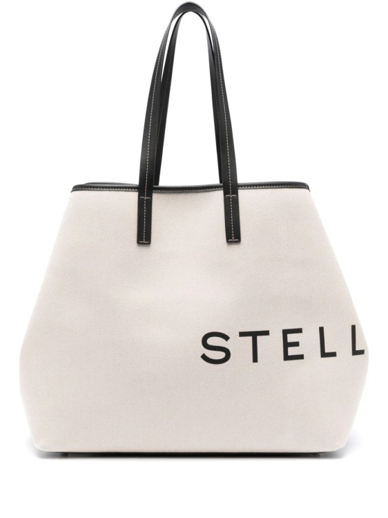 Shop Stella Mccartney Ecru Logo Print Bag In Neutrals